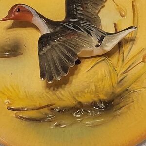Flying Ceramic Duck Wall Plaque in Yellow, Brown & Orange